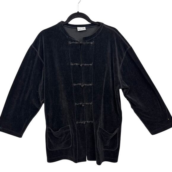 Vintage Rafaella Asian Inspired Velvet Jacket Frog Knot Buttons Whimsygoth Black - Picture 1 of 6